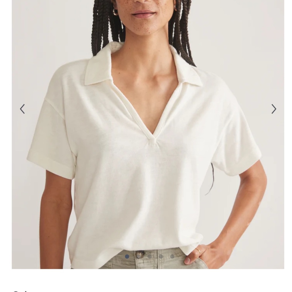 Marine Layer White cream collar t Shirt top vintage slub polo tee